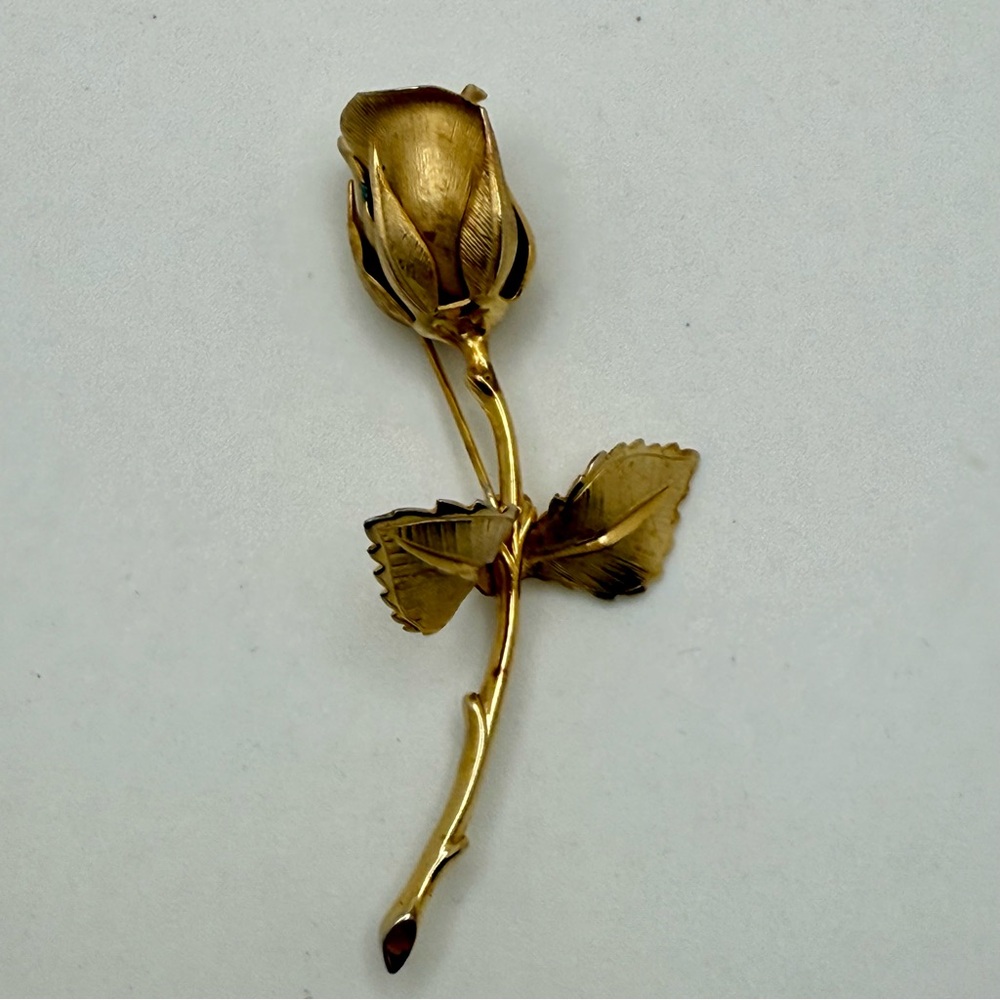 Vintage 50s Giovanni Gold Tone Rose Flower Brooch Pin Jewelry Signed